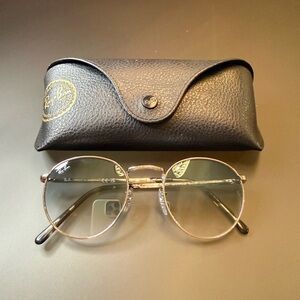 Ray-Ban Silver Frame , blue lenses Sunglasses with Black Case